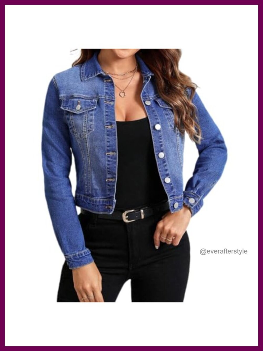 Women's Cropped Denim Jacket Stretch Button Down Long Sleeve